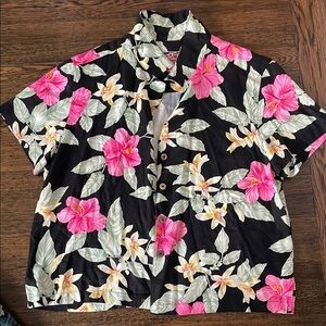 Pink and Cream Floral Short Sleeve Button Down Shirt